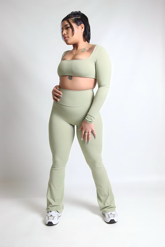 Olive Everyday Long Sleeve Crop Top